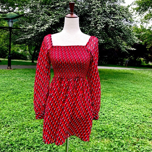 🌞3/$18🌞Sz S Avec Les Filles Red Toucan Mini Dress - Picture 1 of 4